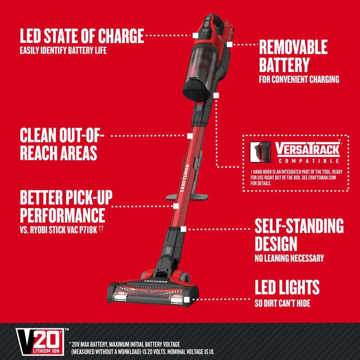 V20* Cordless Stick Vacuum Kit With 2.0 Ah Battery and Charger - CRAFSTMAN (CMCVS001D1)