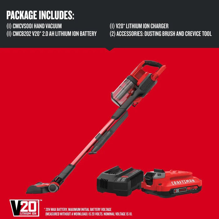 V20* Cordless Stick Vacuum Kit With 2.0 Ah Battery and Charger - CRAFSTMAN (CMCVS001D1)