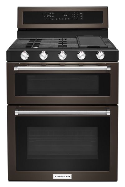6.0 cu. ft. Double Oven Gas Range with Self-Cleaning Convection Oven in PrintShield Black Stainless KITCHENAID (KFGD500EBS)