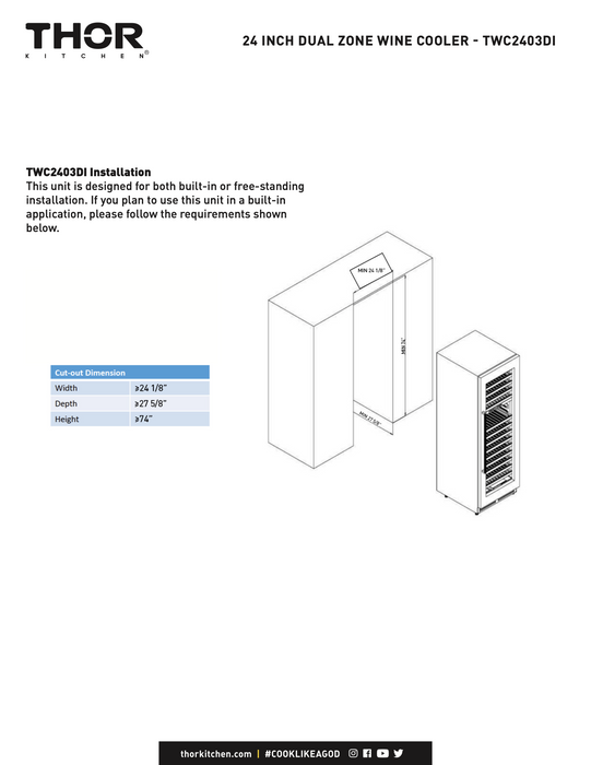 24 Inch Dual Zone Wine Cooler 162 Wine Bottle Capacity (TWC2403DI)