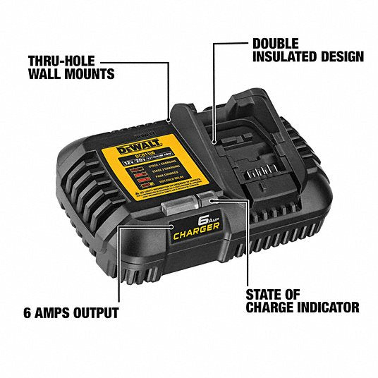 SINGLE-PORT CHARGING FOR 12V/20V, LI-ION 6 AMP -DEWALT(DCB1106-B3)