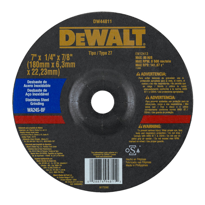 7” STAINLESS STEEL GRINDING DISK - DEWALT (DW44811)