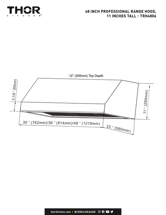 48" UNDER CABINET WALL MOUNT RANGE - THOR (TRH4806)