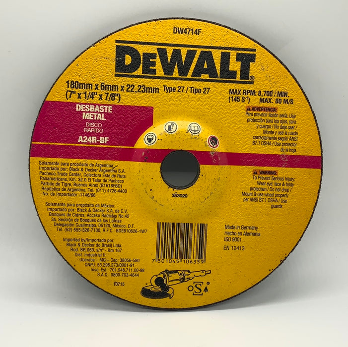 7” METAL GRINDING DISK - DEWALT (DW4714F)
